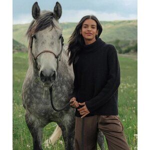 Michael Kors Collection Black Ribbed Turtleneck Fisherman's Sweater Size M